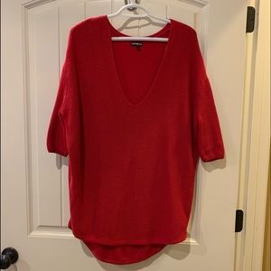 Red off the shoulder tunic sweater